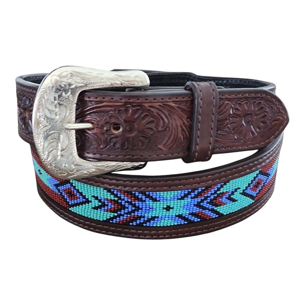 WB772 Western Floral Tooled Tapered Dark Brown Leather Size 36